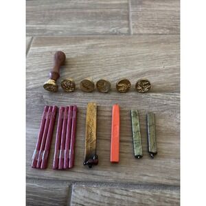 Brass wax seal stamp wooden handle six designs Flowers and leaves w/ Wax Candles